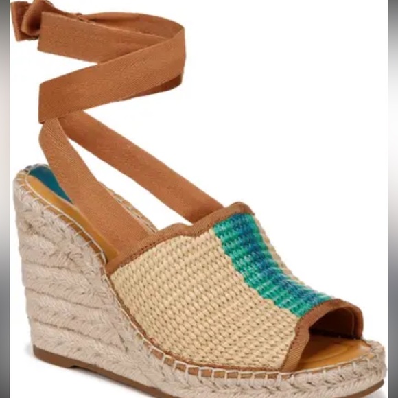Franco Sarto Sierra Wedge Espadrille - Tan and Teal NWOT - Picture 1 of 9